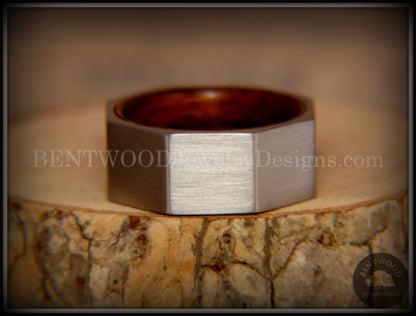 Bentwood Ring - Brushed Stainless Steel Octogon on Bent Rosewood Comfort Fit Core handcrafted bentwood wooden rings wood wedding ring engagement