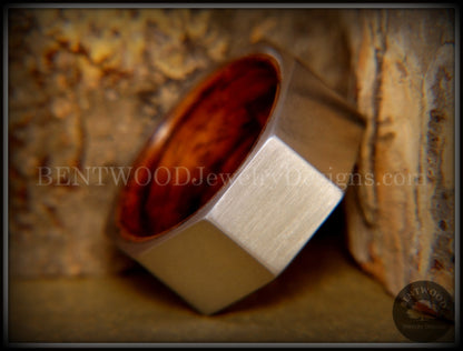 Bentwood Ring - Brushed Stainless Steel Octogon on Bent Rosewood Comfort Fit Core handcrafted bentwood wooden rings wood wedding ring engagement