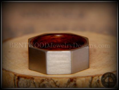 Bentwood Ring - Brushed Stainless Steel Octogon on Bent Rosewood Comfort Fit Core handcrafted bentwood wooden rings wood wedding ring engagement