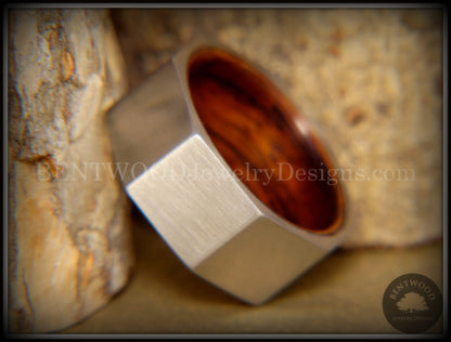 Bentwood Ring - Brushed Stainless Steel Octogon on Bent Rosewood Comfort Fit Core handcrafted bentwood wooden rings wood wedding ring engagement