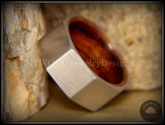 Bentwood Ring - Brushed Stainless Steel Octogon on Bent Rosewood Comfort Fit Core handcrafted bentwood wooden rings wood wedding ring engagement