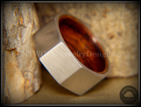 Bentwood Ring - Brushed Stainless Steel Octogon on Bent Rosewood Comfort Fit Core