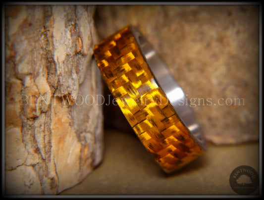 Bentwood Ring - "Golden Twill" Carbon Fiber on Titanium Comfort Fit Core handcrafted bentwood wooden rings wood wedding ring engagement
