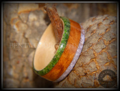 Bentwood Ring - Cherry with Maple Liner and Inlays of Aventurine and Charoite handcrafted bentwood wooden rings wood wedding ring engagement