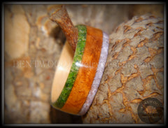 Bentwood Ring - Cherry with Maple Liner and Inlays of Aventurine and Charoite handcrafted bentwood wooden rings wood wedding ring engagement