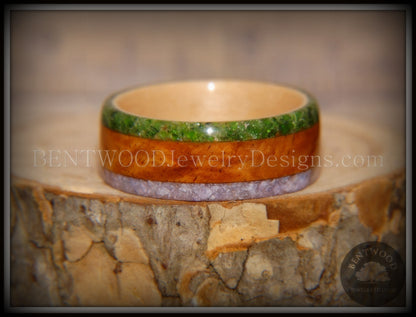 Bentwood Ring - Cherry with Maple Liner and Inlays of Aventurine and Charoite handcrafted bentwood wooden rings wood wedding ring engagement