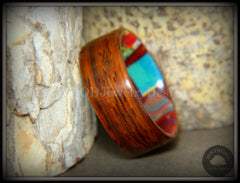 Bentwood Ring - "Mosaic Shapes" Cocobolo on Acrylic Marbled Core handcrafted bentwood wooden rings wood wedding ring engagement