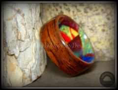 Bentwood Ring - "Mosaic Shapes" Cocobolo on Acrylic Marbled Core handcrafted bentwood wooden rings wood wedding ring engagement