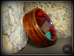 Bentwood Ring - "Mosaic Shapes" Cocobolo on Acrylic Marbled Core handcrafted bentwood wooden rings wood wedding ring engagement