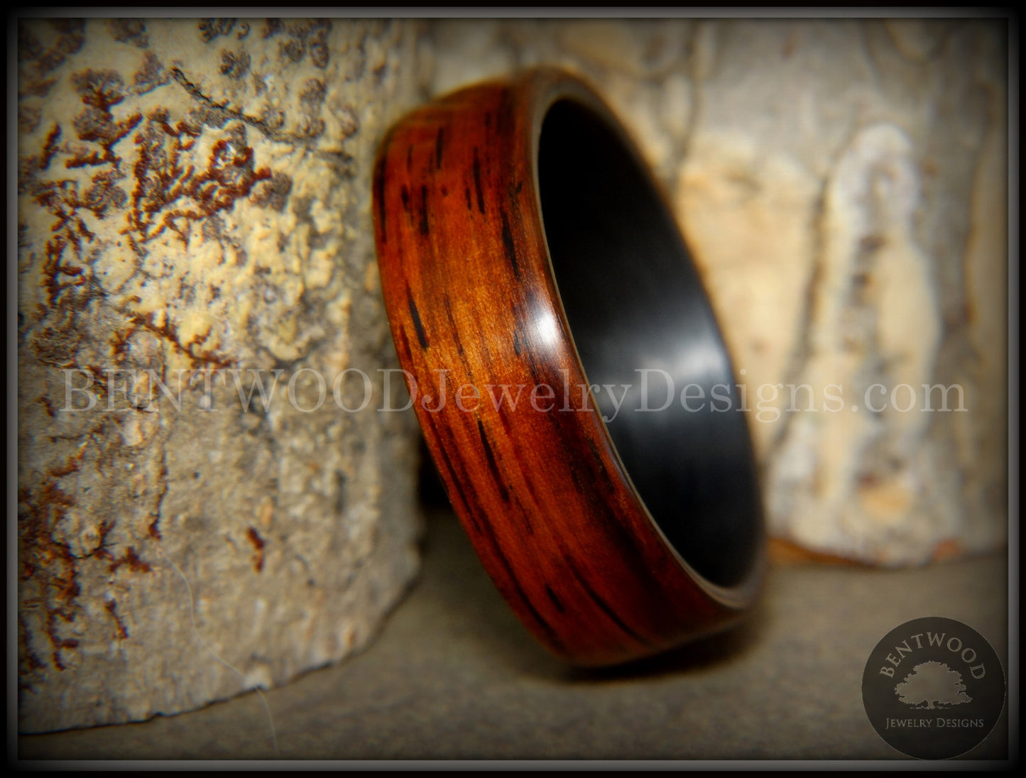Bentwood Ring - "Coco Loco" Cocobolo Wood on Carbon Fiber Core handcrafted bentwood wooden rings wood wedding ring engagement