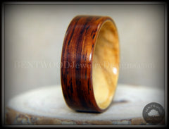 Bentwood Ring - "Exotic Union" Cocobolo on Olivewood Classic Wooden Ring handcrafted bentwood wooden rings wood wedding ring engagement