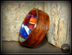 Bentwood Ring - "Mosaic Shapes" Cocobolo on Acrylic Marbled Core handcrafted bentwood wooden rings wood wedding ring engagement