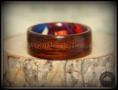 Bentwood Ring - "Mosaic Shapes" Cocobolo on Acrylic Marbled Core handcrafted bentwood wooden rings wood wedding ring engagement