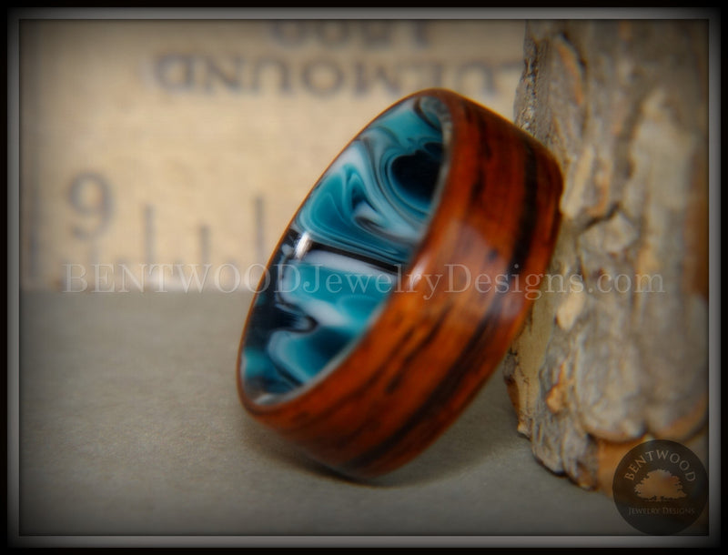 Bentwood Ring - "Surf's Up" Cocobolo on Acrylic Marbled Core handcrafted bentwood wooden rings wood wedding ring engagement