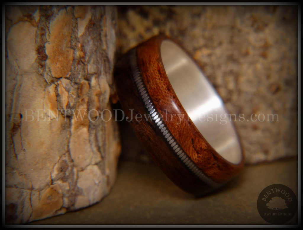 Bentwood Ring - Waterfall Bubinga and Ebony Wood Ring on Fine Silver Core with Silver Guitar String Inlay handcrafted bentwood wooden rings wood wedding ring engagement