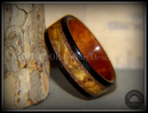 Bentwood Ring - "Great Lakes" Amboyna Burl and Ebony on Mahogany Liner with Beach Sand Inlays