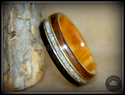 Bentwood Ring - "Tracks" Ebony Wood Ring Gold Wire and Glass Inlay handcrafted bentwood wooden rings wood wedding ring engagement