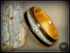 Bentwood Ring - "Tracks" Ebony Wood Ring Gold Wire and Glass Inlay handcrafted bentwood wooden rings wood wedding ring engagement