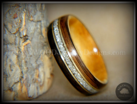 Bentwood Ring - "Tracks" Ebony Wood Ring Gold Wire and Glass Inlay handcrafted bentwood wooden rings wood wedding ring engagement
