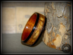 Bentwood Ring - "Great Lakes" Amboyna Burl and Ebony on Mahogany Liner with Beach Sand Inlays handcrafted bentwood wooden rings wood wedding ring engagement