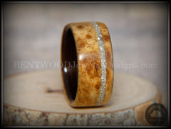 Bentwood Ring - Golden Amboyna Burl Ring on Ebony Wood Liner and Offset Silver Glass Inlay handcrafted bentwood wooden rings wood wedding ring engagement