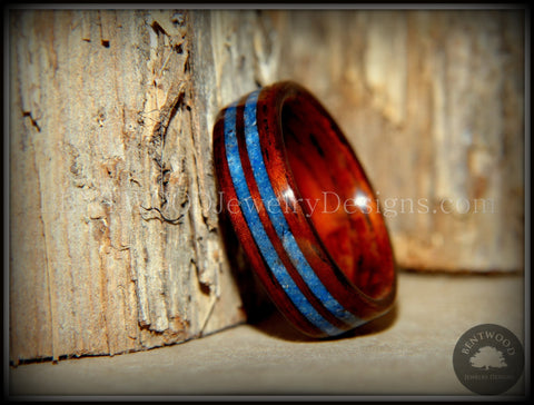 Bentwood Ring - Kingwood Wooden Ring with Double Blue Lapis Inlay