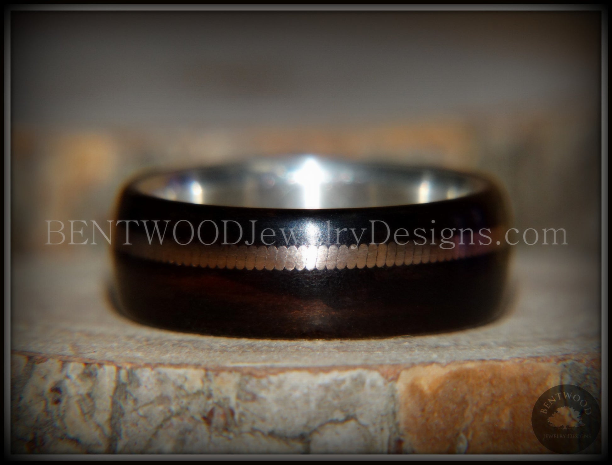 Bentwood Ring - "HEAVY Acoustic Minimalist" Macassar Ebony Wood Ring on Fine Silver Core with Thick Bronze Acoustic Guitar String Inlay handcrafted bentwood wooden rings wood wedding ring engagement