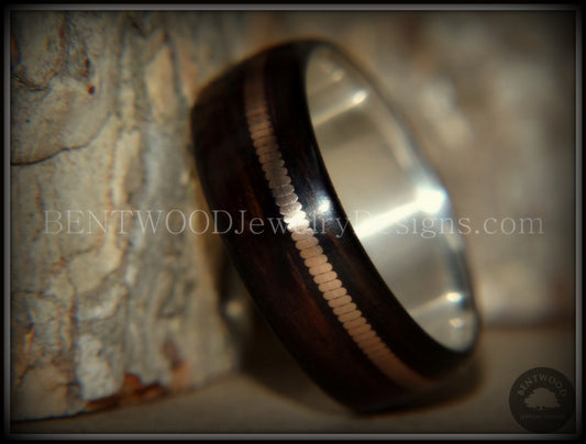 Tazzy Bentwood Ring - "Moto Moto" Acoustic Minimalist Macassar Ebony Wood Ring on Stainless Steel Core with Thick Bronze Guitar String Inlay handcrafted bentwood wooden rings wood wedding ring engagement