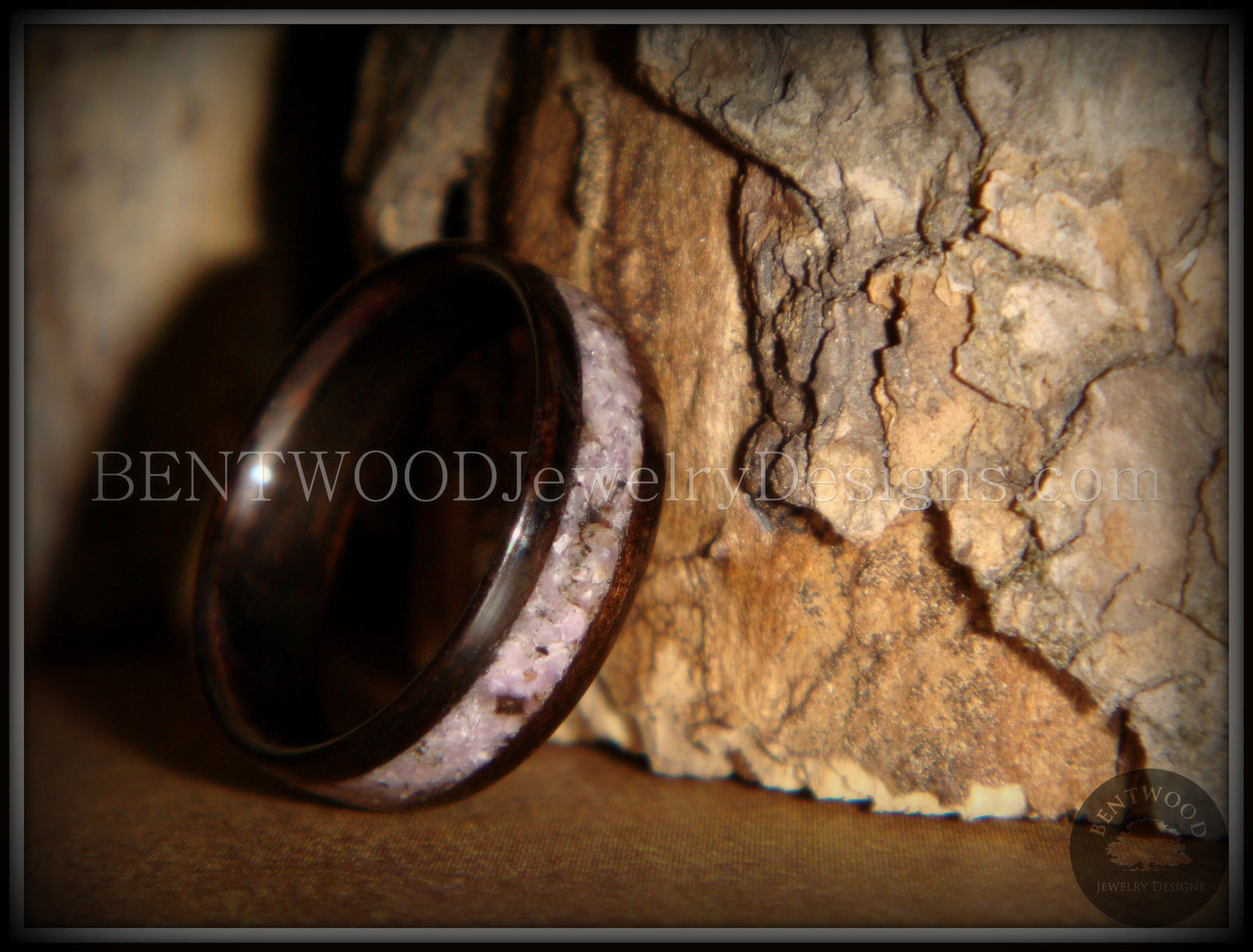 Bentwood Ring - Macassar Ebony Wood Ring and Charoite Stone Inlay handcrafted bentwood wooden rings wood wedding ring engagement