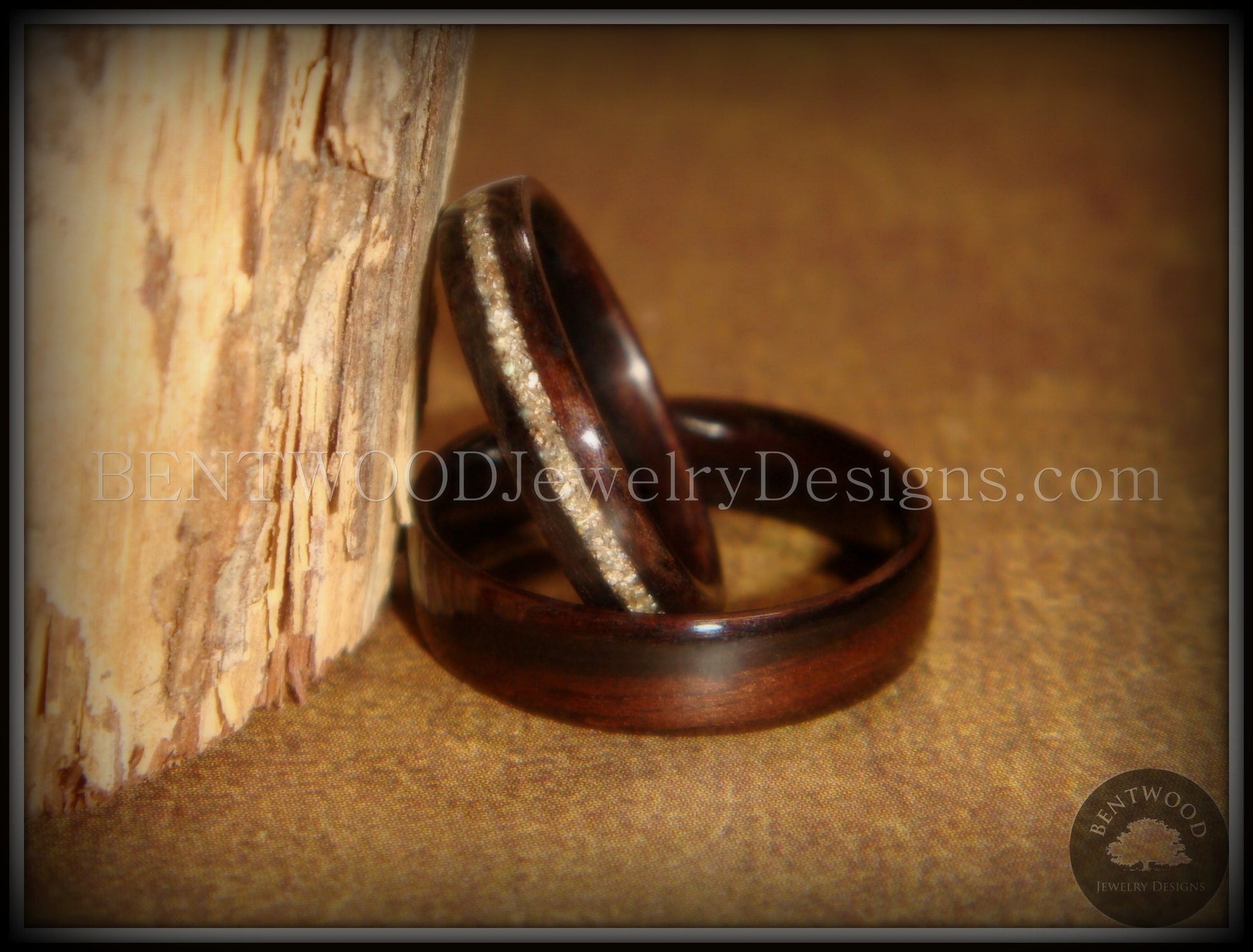 Bentwood Rings Set - Ebony Wood Ring Set with Silver German Glass Inlay handcrafted bentwood wooden rings wood wedding ring engagement