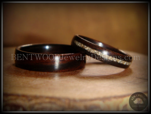 Bentwood Rings Set - Ebony Wood Ring Set with Silver German Glass Inlay