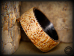 Bentwood Ring - "Marbled" Maple Burl Wood Ring with Surgical Grade "Onyx Black" Stainless Steel Comfort Fit Metal Core handcrafted bentwood wooden rings wood wedding ring engagement