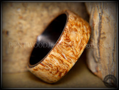 Bentwood Ring - "Marbled" Maple Burl Wood Ring with Surgical Grade "Onyx Black" Stainless Steel Comfort Fit Metal Core handcrafted bentwood wooden rings wood wedding ring engagement
