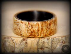 Bentwood Ring - "Marbled" Maple Burl Wood Ring with Surgical Grade "Onyx Black" Stainless Steel Comfort Fit Metal Core handcrafted bentwood wooden rings wood wedding ring engagement