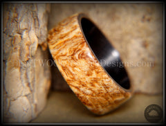 Bentwood Ring - "Marbled" Maple Burl Wood Ring with Surgical Grade "Onyx Black" Stainless Steel Comfort Fit Metal Core handcrafted bentwood wooden rings wood wedding ring engagement