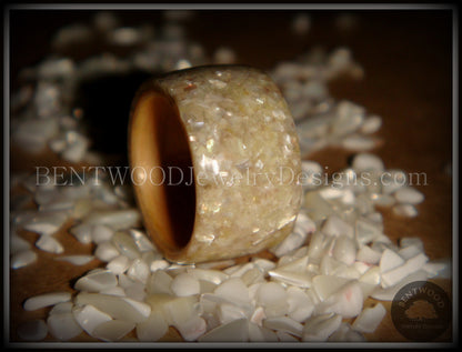 Bentwood Ring - American Maple Wood with Full Natural Mother of Pearl Inlay handcrafted bentwood wooden rings wood wedding ring engagement