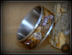 Bentwood Ring - "Figured Brown Amethyst" Glass Rare Mediterranean Oak Burl Wood Ring on Stainless Steel Comfort Fit Core handcrafted bentwood wooden rings wood wedding ring engagement