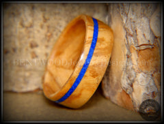 Bentwood Ring - Bethlehem Olive Wood Ring with Offset Blue Lapis Inlay handcrafted bentwood wooden rings wood wedding ring engagement