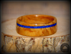 Bentwood Ring - Bethlehem Olive Wood Ring with Offset Blue Lapis Inlay handcrafted bentwood wooden rings wood wedding ring engagement