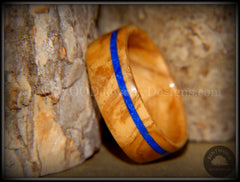 Bentwood Ring - Bethlehem Olive Wood Ring with Offset Blue Lapis Inlay handcrafted bentwood wooden rings wood wedding ring engagement