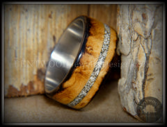 Bentwood Ring - "Smoked Steel" Smoked Olivewood Ring on Titanium Core with Offset Sand Inlay handcrafted bentwood wooden rings wood wedding ring engagement