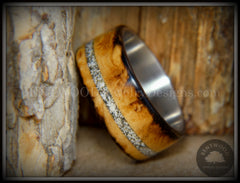 Bentwood Ring - "Smoked Steel" Smoked Olivewood Ring on Titanium Core with Offset Sand Inlay handcrafted bentwood wooden rings wood wedding ring engagement