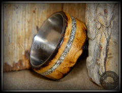 Bentwood Ring - "Smoked Steel" Smoked Olivewood Ring on Titanium Core with Offset Sand Inlay handcrafted bentwood wooden rings wood wedding ring engagement