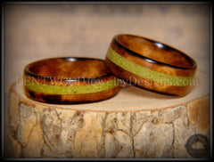 Bentwood Rings Set - "Smokies" Bethlehem Olivewood Wood Ring Set with Green Turquoise Inlays handcrafted bentwood wooden rings wood wedding ring engagement