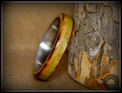 Bentwood Ring - "Inlaid Ole Smoky" Olive Wood Ring with Green Apple Turquoise Inlay on Surgical Steel handcrafted bentwood wooden rings wood wedding ring engagement