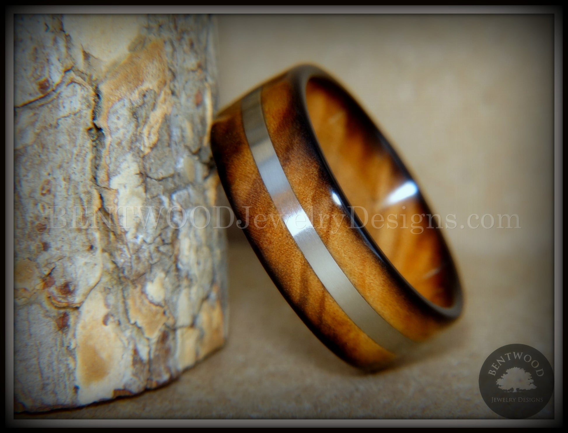 Bentwood Ring - "Ole Smoky Silver" Olive Wood Ring Silver Inlay handcrafted bentwood wooden rings wood wedding ring engagement