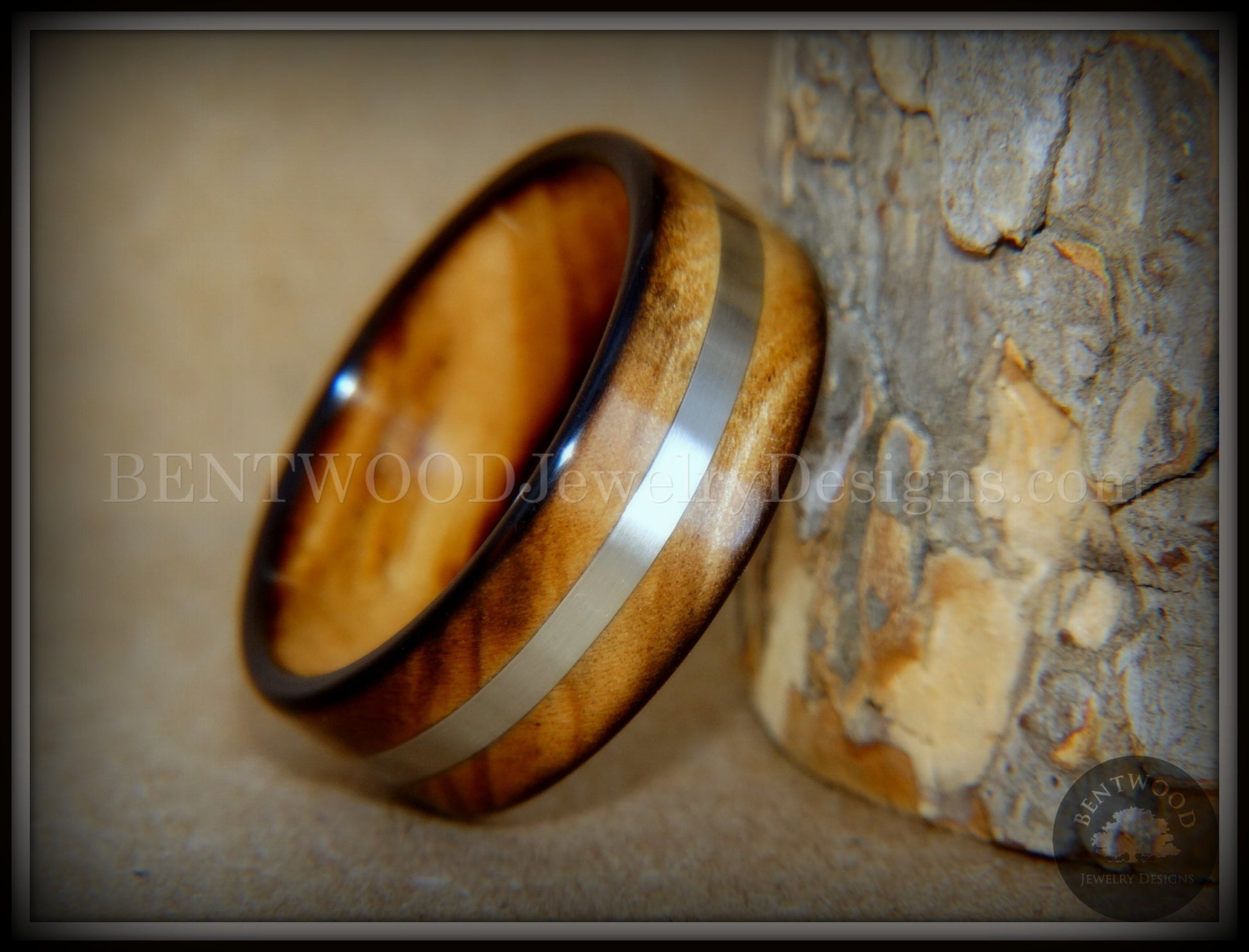 Bentwood Ring - "Ole Smoky Silver" Olive Wood Ring Silver Inlay handcrafted bentwood wooden rings wood wedding ring engagement