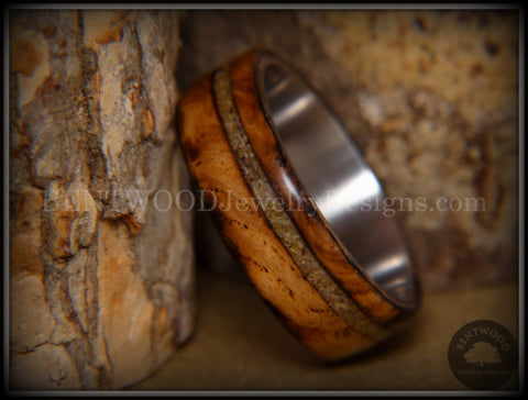 Bentwood Ring - "Live Smokey" Olivewood Ring on Stainless Steel Core with Live Oak Inlay