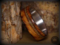 Bentwood Ring - "Live Smokey" Olivewood Ring on Stainless Steel Core with Live Oak Inlay handcrafted bentwood wooden rings wood wedding ring engagement