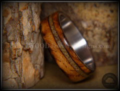 Bentwood Ring - "Live Smokey" Olivewood Ring on Stainless Steel Core with Live Oak Inlay handcrafted bentwood wooden rings wood wedding ring engagement